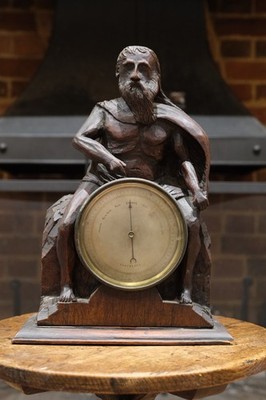 Geschnitztes figürliches Barometer Brienz aus dem Schweizer Schwarzwald 19. Jahrhundert um 1870