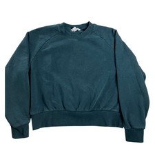 Athleta Cropped Fleece Crewneck Sweatshirt Teal Raglan Womens M