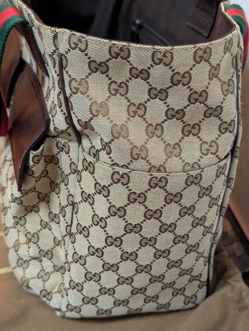 GUCCI GG Canvas Tote Bag Brown Leather Trim Casual Authentic Excellent Condition thumbnail 13