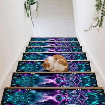 Durable 2D Printed Starry Sky Geometric Pattern Stair Mats | Quiet Noise Reduc