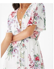 NWT Long Floral Maxi Dress Forever 21 Large Lace Trim Feminine Smocked High Slit