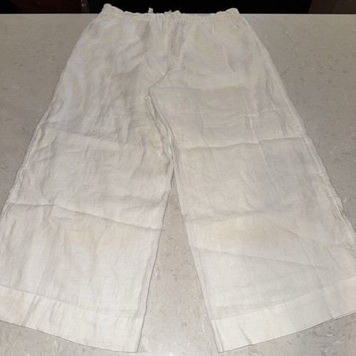 NWT J.Crew Pant Linen Wide Leg Large AM988 White Drawstring Waist Cropped - Picture 3 of 5