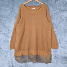 LOGO Lori Goldstein Top 3X Brown Waffle Knit Cotton Cashmere Tunic Layered Boho