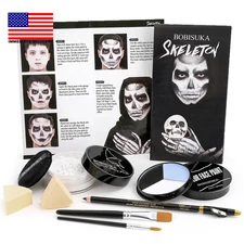 Halloween Skeleton Makeup, Complete Skeleton/Skull Makeup Kit Face Paint SFX Cha