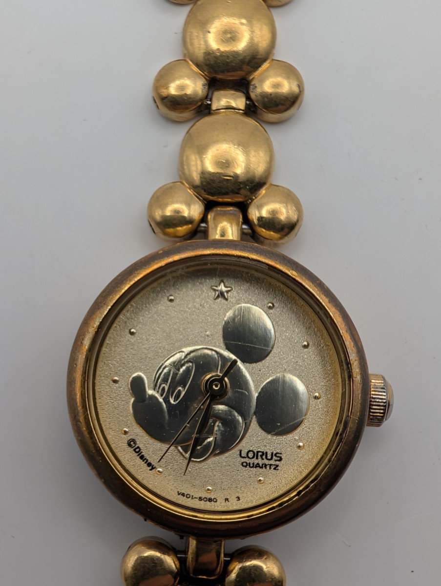 Vintage Lorus Disney Mickey Mouse Watch V401-1720 Gold Tone 