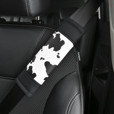 Auto Drive Universal Fit Black White Cow Print Seatbelt Cover, Set of 1