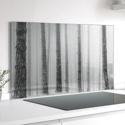 Küchenrückwand Glas Spritzschutz Baumstämme Herd Spüle Fliesenschutz