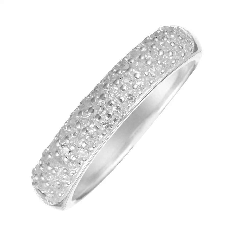 Silverly Anello Donna Argento 925 Zirconia Cubica Spesso Mezza Verretta 3 Linee - Immagine 2 di 4