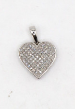 LADIES 10k WHITE GOLD HEART-SHAPED PENDANT w 74 SINGLE CUT DIAMONDS .33cts  