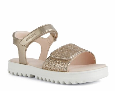 Geox Coralie Sandalen mit Doppelreißverschluss Leder und Glitzer Gold