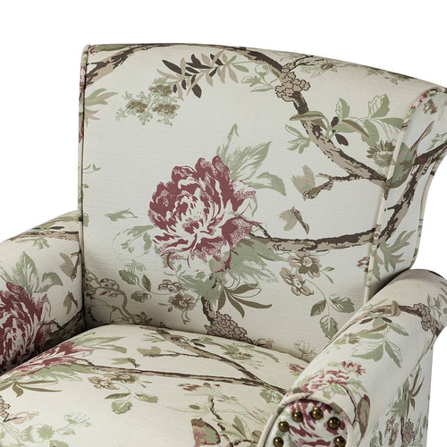 Floral Accent Chair with Nailhead Trim Rolled Arms Armchair Living Room Country - Picture 7 of 12