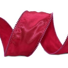 3 Yard Spool Solid Pink Satin Valentine Beaded Wired Ribbon - 2.25 Inches Wide