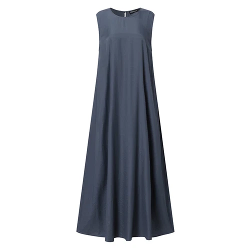 Maxi abito da donna UK Lungo Estate Senza Maniche Semplice Casual Largo Abiti da Serbatoio Base - Foto 7 di 16