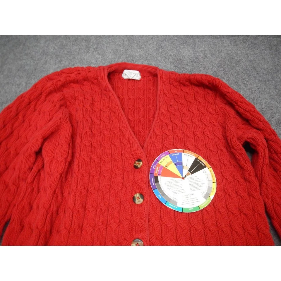 Lands' End Cable Knit Cardigan Sweater Women's Medium Red Cotton Button Front - Image 2 of 4