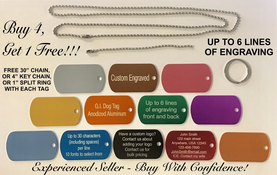 USA DOG TAG CUSTOM ENGRAVED LUGGAGE NECKLACE GIFT SCHOOL PENDANT MILITARY GI TAG