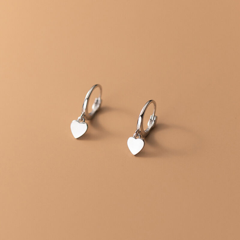 Girls Child 925 Sterling Silver Heart Charm Small Huggie Hoop - Main Image