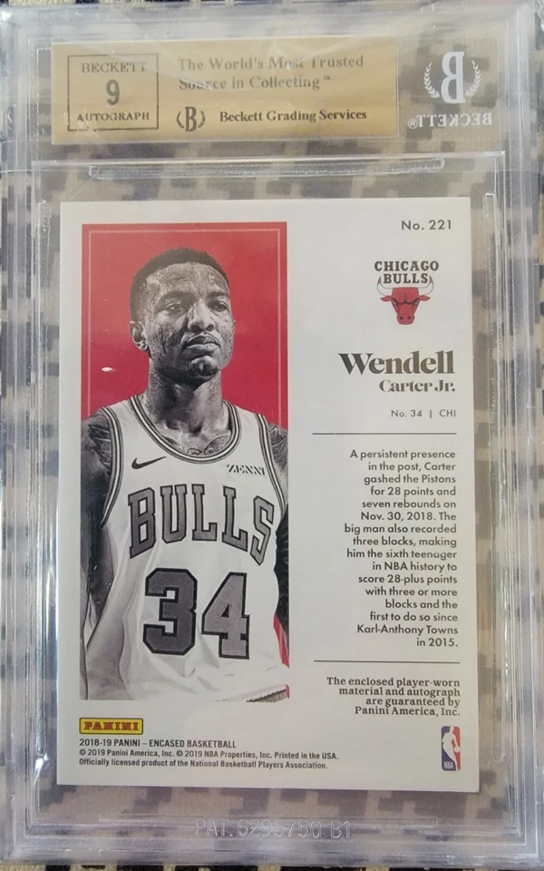 2018-19 Panini Encased Red Wendell Carter Jr RPA 08/25 BGS 9.5 RC Auto - Image 3 of 4