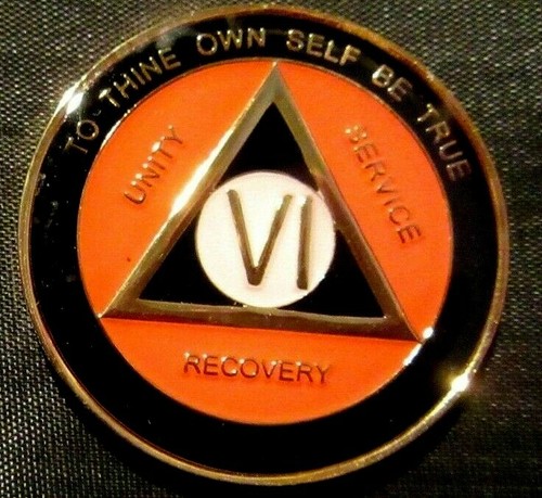 Orange AA Alcoholics Anonymous 6 Year Medallion Token Coin Chip ...