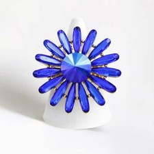 Flower Ring Crystal Teardrop Petal Leaf Stretch Statement Evening Jewelry BLUE
