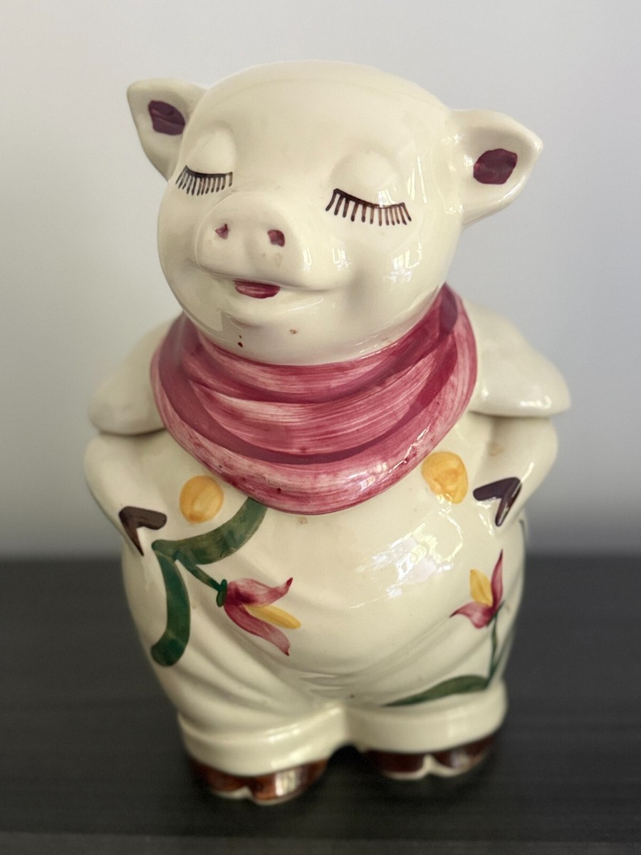 Vintage 1940s Shawnee Pottery Smiley Pig Tulip Cookie Jar