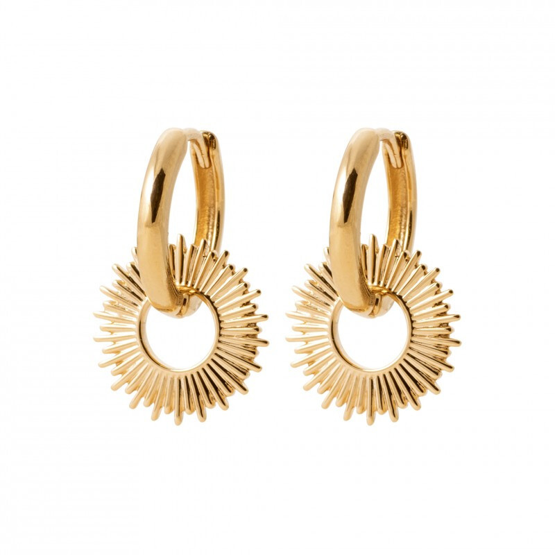 Créoles pampille soleil plaqué or 18 carats boucles d'oreilles pendantes