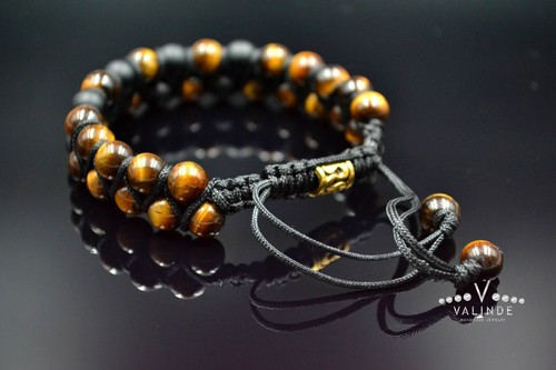 Herren Doppel Armband Edelstein Tigerauge Onyx Bracelet Naturstein Armreif - 第 7/11 張圖片