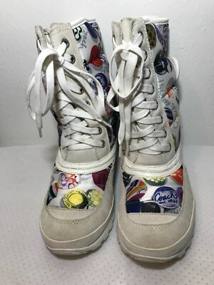 Coach Poppy Horse And Carriage Multi Color Lace Up Boots Size