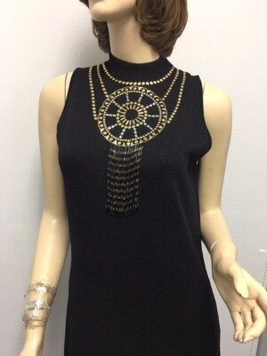hanging beads for dress Black silk crpe dress embroidered with bugle beads, crystal baguette