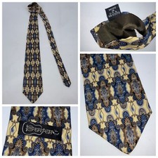 Guitar Neck Tie Yellow Blue Geometric 100% Silk 4”W / 55”L Made In USA YGI U4-41