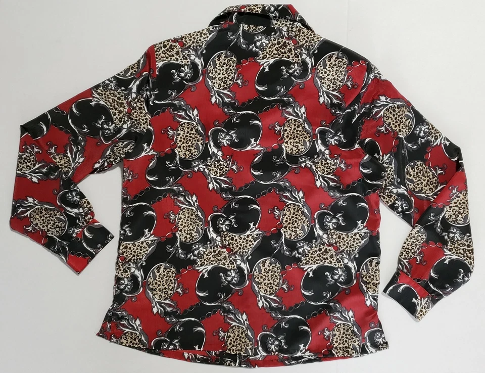 Blusa Top Vintage Donnkenny Petite PM Abotonada Manga Larga Cachemira Leopardo Foto 3 de 4