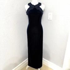 Vintage Jessica McClintock Gunne Sax Blue Velvet Gown Maxi Dress Sequin Sz 3/4