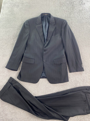 Joseph Abboud Suit 38 R Black Wool Striped Luxury Jacket Matching Pant Set 32x29
