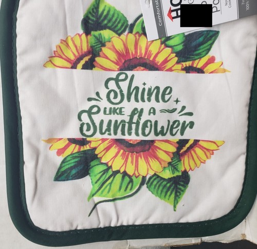 Set aus 2 gleich bedruckten Küche Topflappen (7"x7") GLÄNZEND WIE EINE SONNENBLUME, grün, HG - Bild 4 von 6