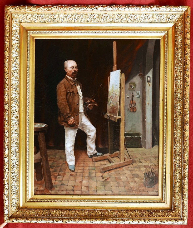 French Oil Painting self-portrait Painter Artist Workshop Music Violin ...