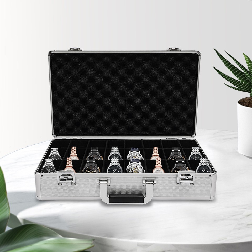 Watch Case Jewelry 24 Grid Aluminum Alloy Box Watch Case Briefcase ...