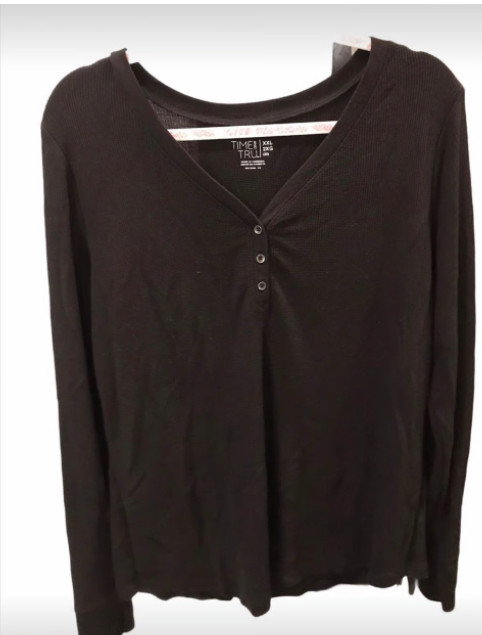 Time & Tru Black Basic Button V Cut Long Sleeve T… - image 1
