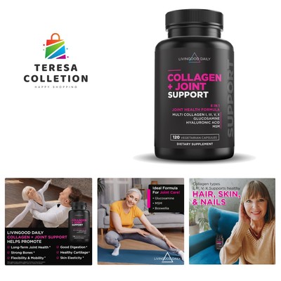 Collagen Peptides + Joint Support, 120 Capsules - Multi Collagen Pills Type I...