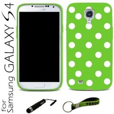 Funda Ultra Delgada Delgada Resistente Goma TPU Verde Lunares para Samsung Galaxy S4 NUEVA