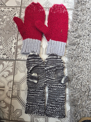 2 Paar Kinder Handschuhe Fäustlinge handgestrickt HANDMADE SELFMADE Gr.110/116