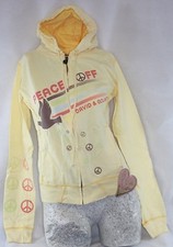 Womens Juniors David  Goliath Yellow Peace Off Full Zip Up Hoodie Sweatshirt