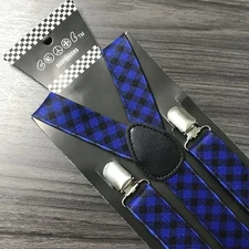 Royal Blue Plaid Checker Suspender for Adults Men Women Teens Wedding Formal 