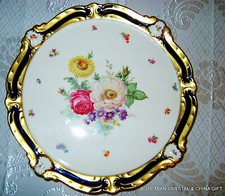 15" ANTIQUE GERMAN BAVARIA LINDNER KUEPS COBALT BLUE ROUND PEDESTAL PLATTER TRAY
