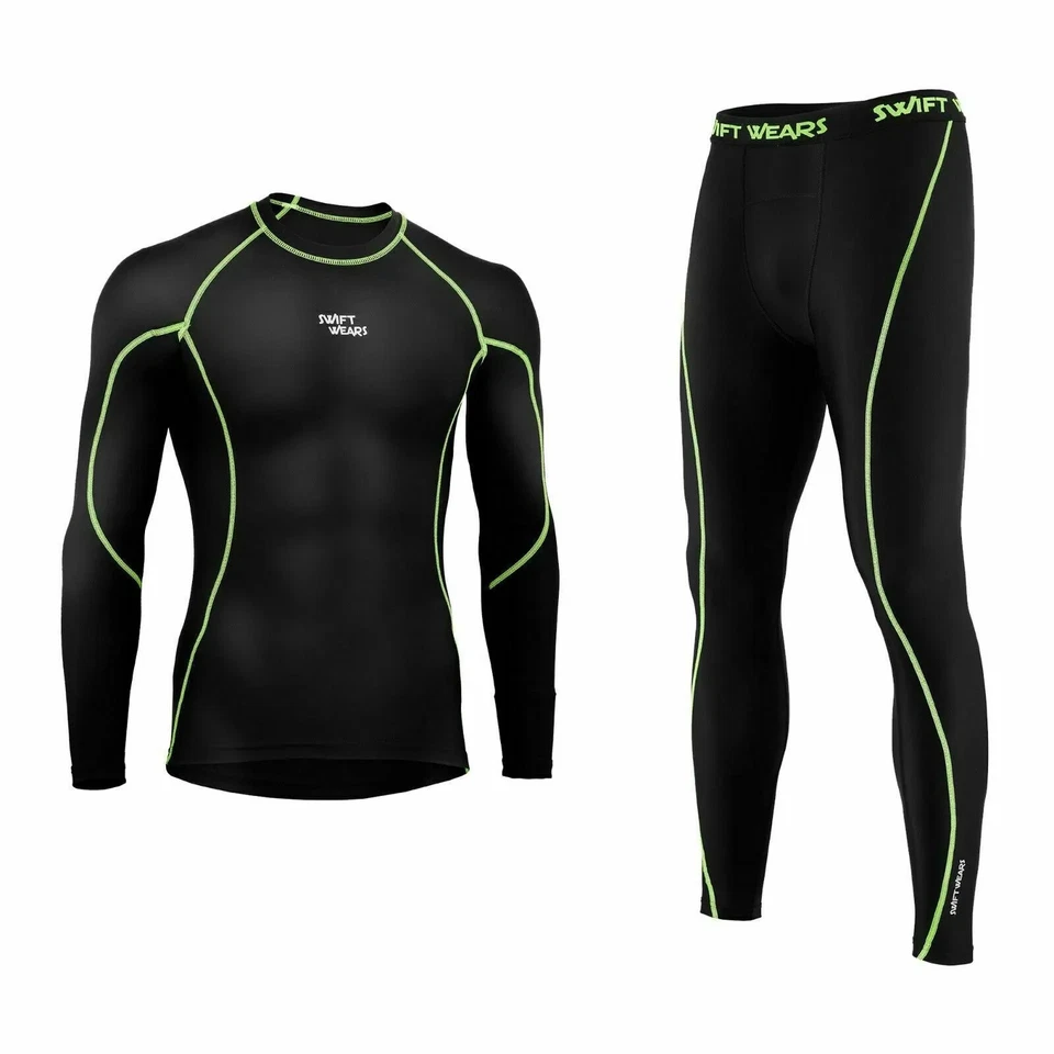 Mens Compression Armour Base layer Top Thermal Skin Fit Shirt + Leggings set UK - Image 3 of 4