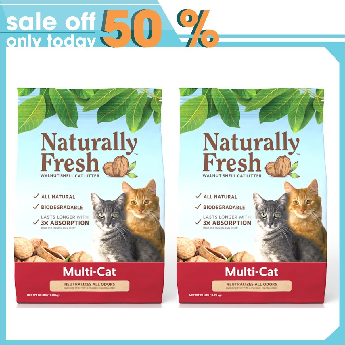 Naturally Fresh WalnutBased MultiCat QuickClumping Cat Litter 26 lb