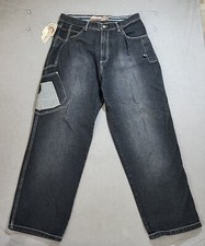 Culture Cargo Jeans 36x32 Black Baggy Fit Y2K Skater Wide Leg Patched Pocket