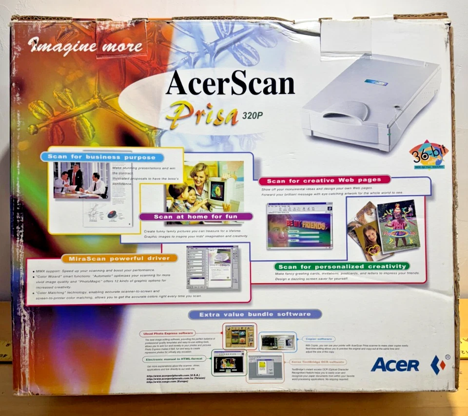 Escáner plano AcerScan Prisa 320P de colección puerto paralelo en caja enciende Foto 2 de 4