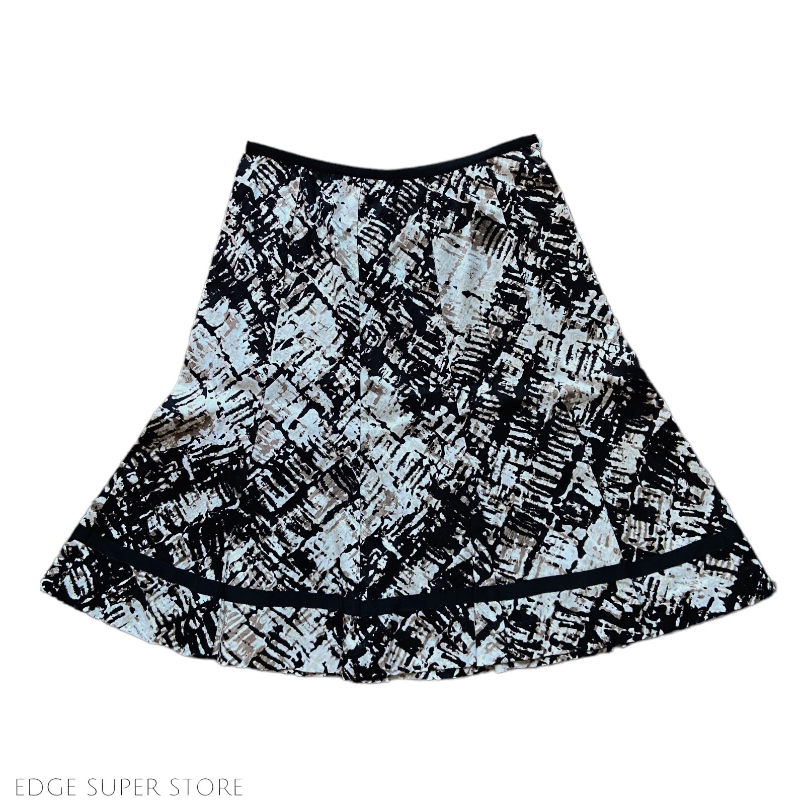 Nordstrom Nic Name Ivory Brown Black Print Flare A Line Zip Skirt Petite Size 2