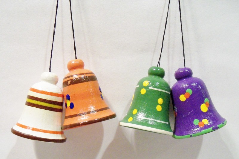 Erzgebirge Germany Bells Hand Painted Wooden Wood Miniature Vintage Ornaments
