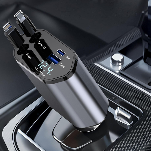 Retractable Car Charger, 4 in 1 Fast Car Phone Charger 100W with Cord 2.6Ft, Ret - Picture 9 of 11