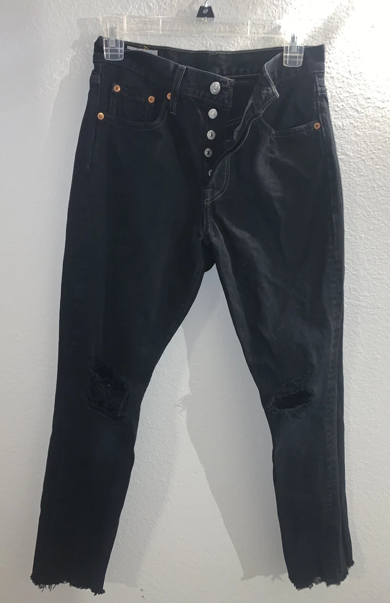 Black distressed cheap levis